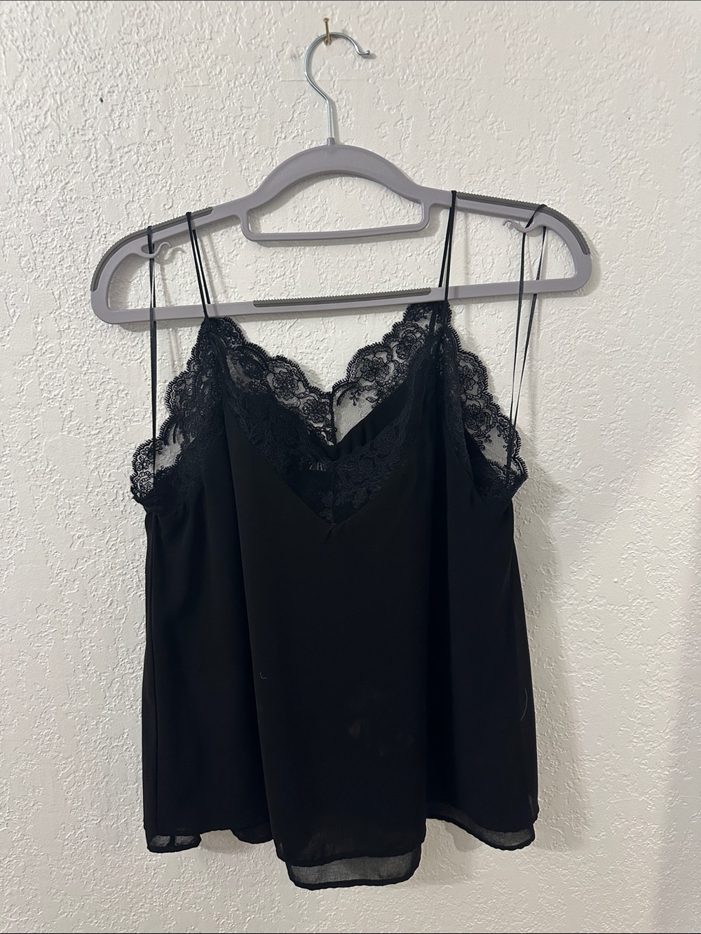 Zara Black Lace-Trim Silk-Look Camisole